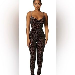 Naked Wardrobe Sleeveless Bustier Jumpsuit in Black Leopard Print